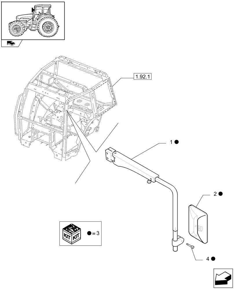 Схема 47133664, CASE IH JXU 115, розділ 1.93.6/01 · TELESCOPIC REAR MIRROR - W/CAB (VAR.330879)