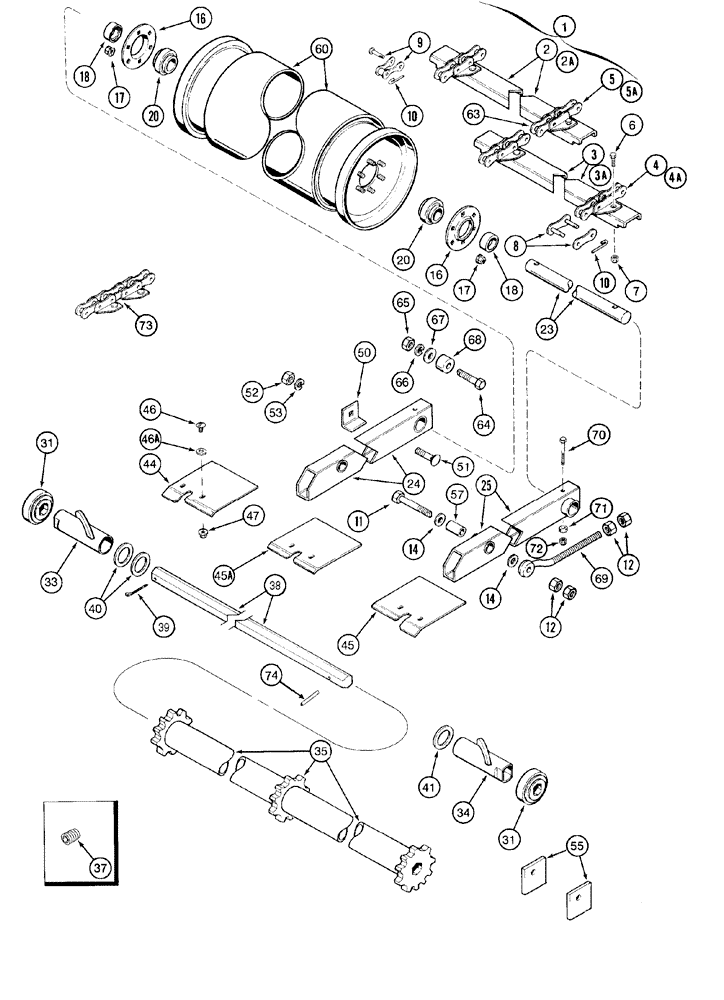 Схема 196358A1, CASE IH 2388, розділ 09A-18 · FEEDER - CONVEYOR - 3 STRAND CONVEYOR CHAIN