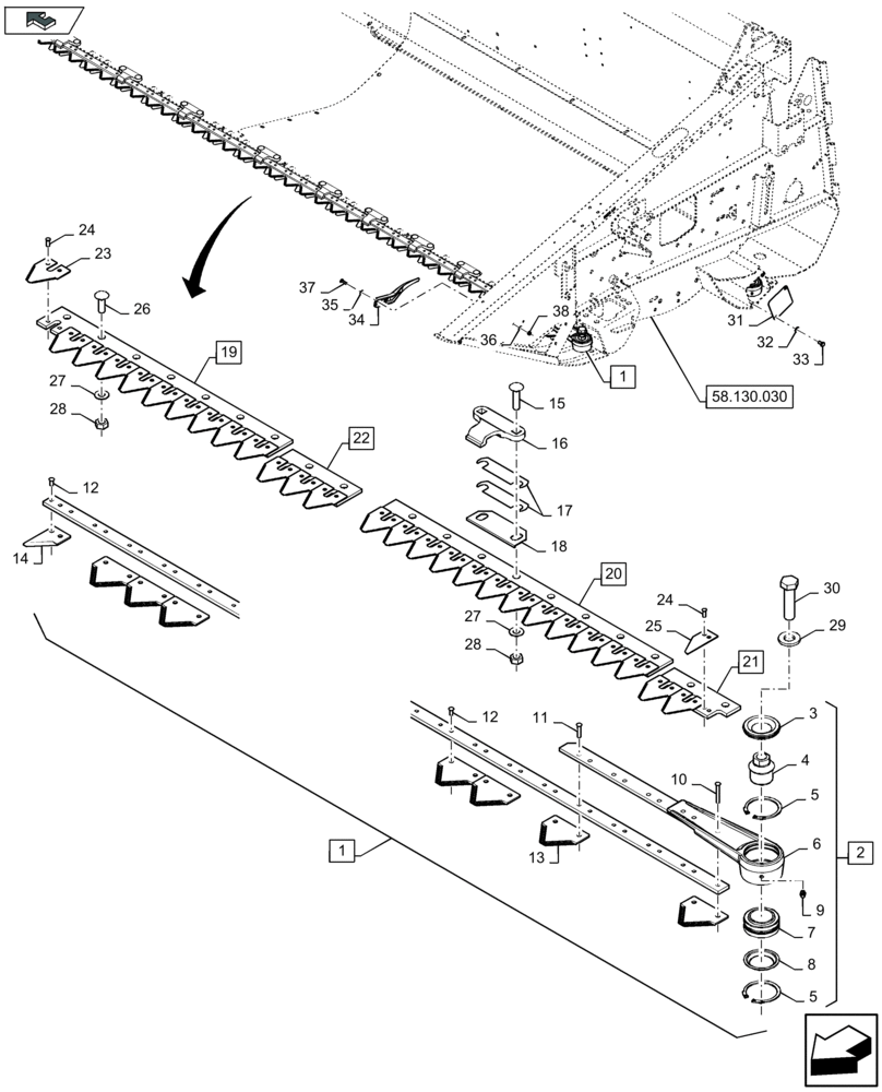 Схема 80753862, CASE IH 2030 Rice 24FT, розділ 58.110.040 · RICE KNIVES; (VAR) 722323884, 722323886, 722323888