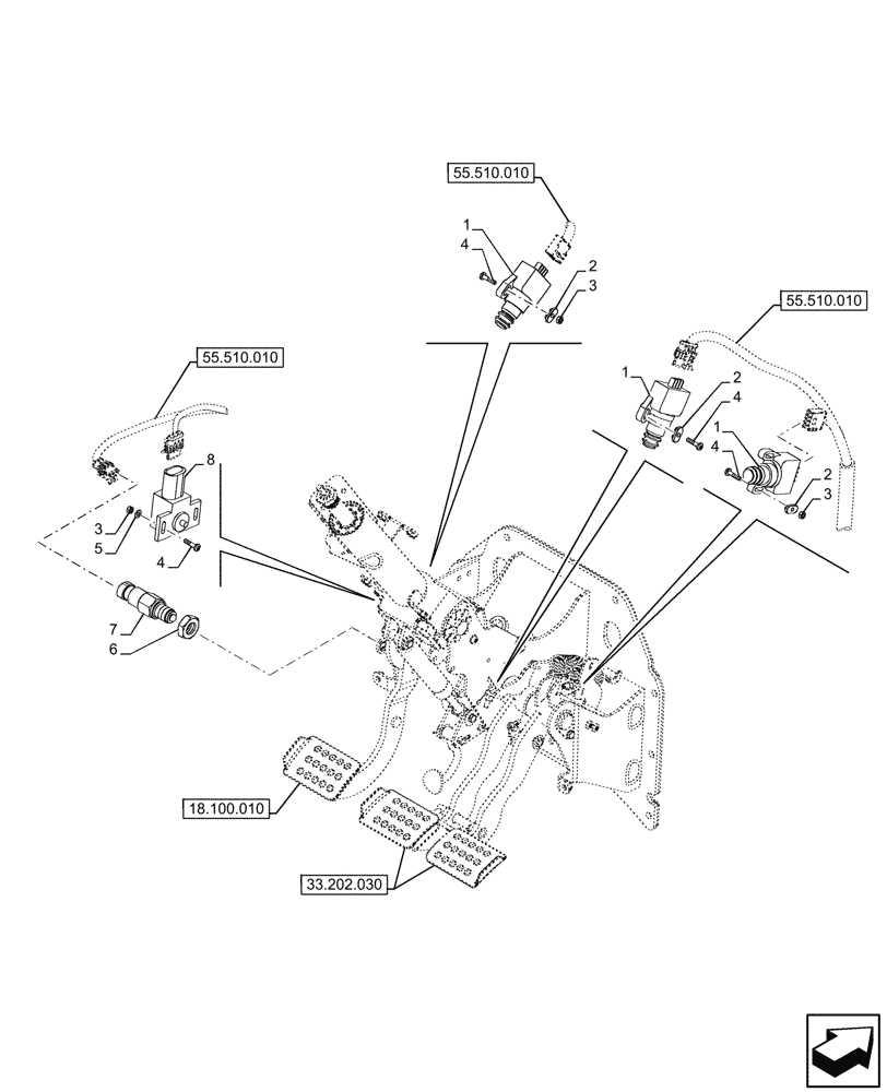 Схема 47132449, CASE IH LUXXUM 120, розділ 55.408.040 · VAR - 390755, 337755 - PEDAL, SWITCH; (VAR) 337755371, 390755371