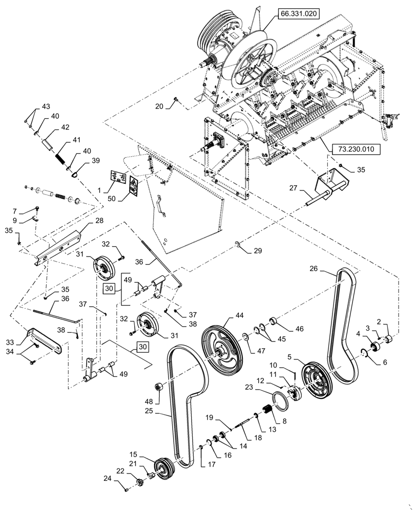 Схема 47597575, CASE IH 7150, розділ 73.210.010 · FLAIL QUICK CHANGE DRIVE, STRAW CHOPPER; (VAR) 425535016