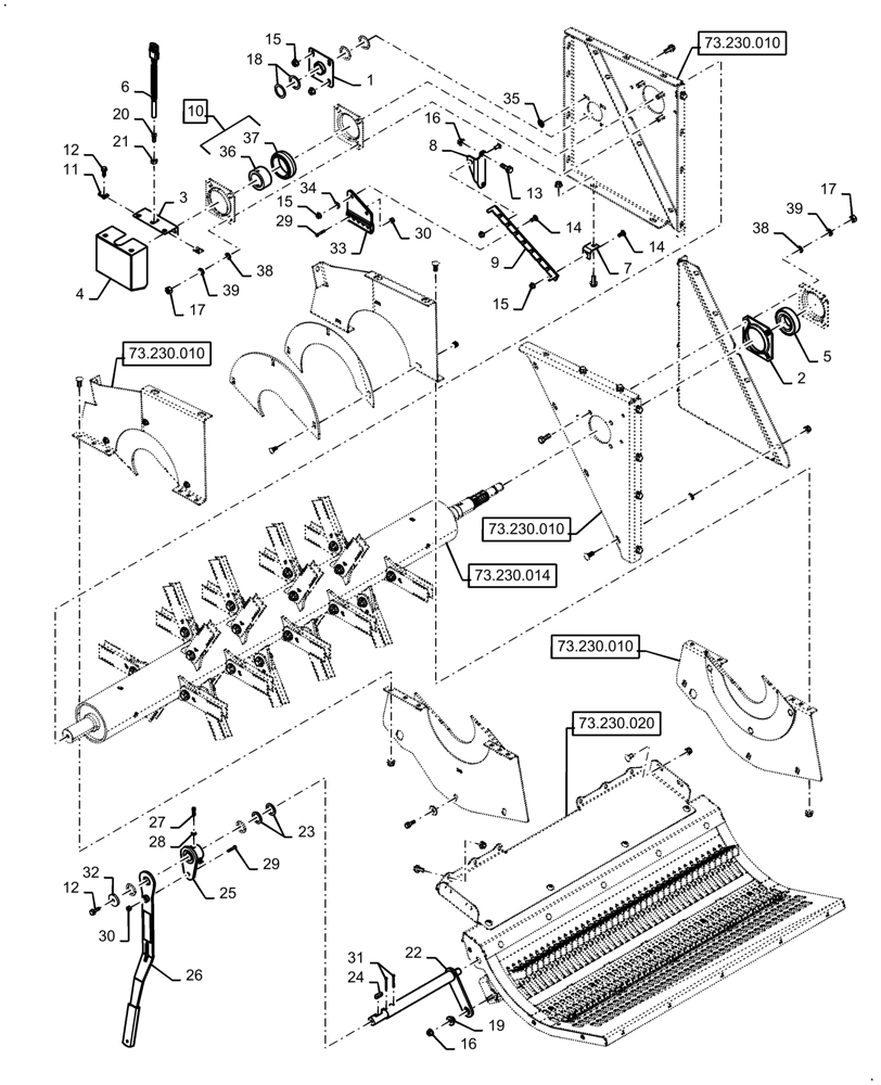 Схема 47624986, CASE IH 7150, розділ 73.230.011 · STRAW CHOPPER, BEARING, FLAIL; (VAR) 425535016