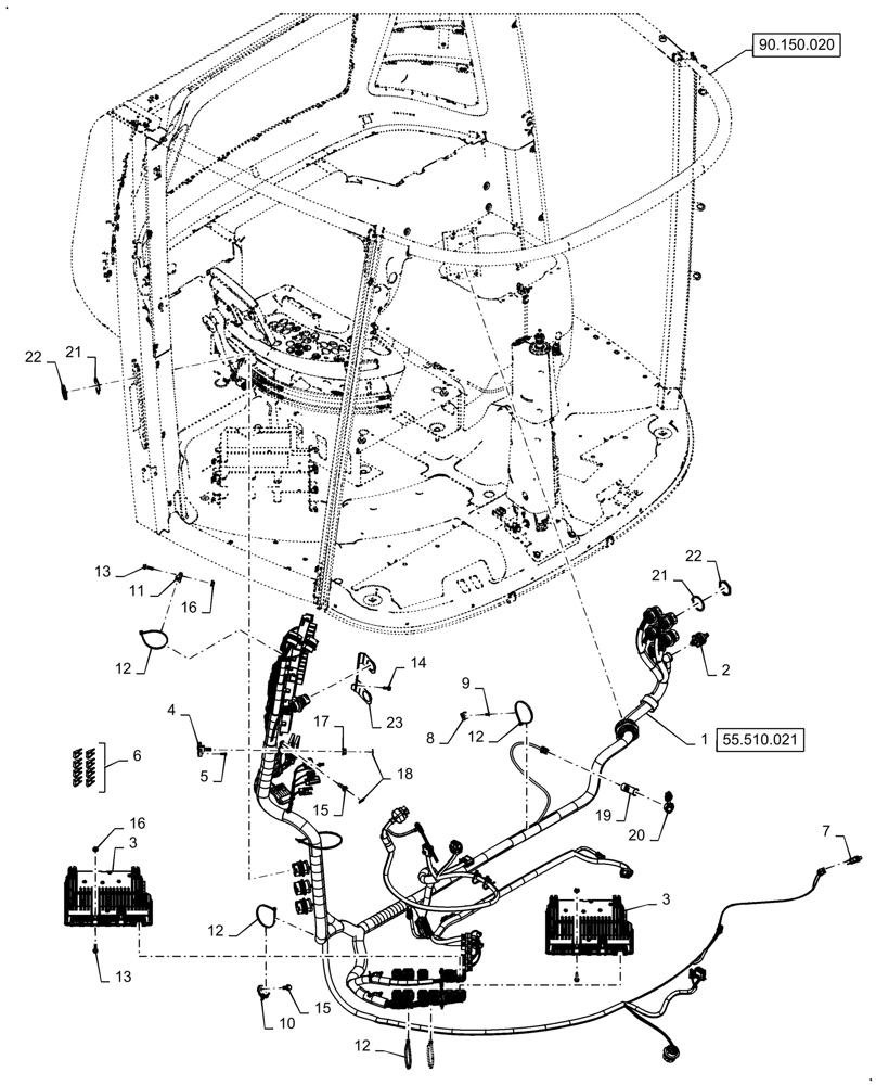 Схема 47647494, CASE IH 7150, розділ 55.510.020 · HARNESS, CAB; (VAR) 425357286, 425357296, 425358286, 425358296