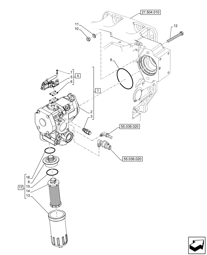 Схема 9828498, CASE IH PUMA 175, розділ 35.106.030 · VAR - 391161, 391374, 758055 - VARIABLE DELIVERY HYDRAULIC PUMP, 56 / 74 CU. CM, CVT; (VAR) 338001901, 342010900, 342011900, 392122903, 392420901, 392423901, 392497900