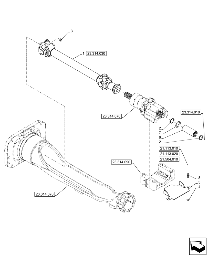 Схема 5118725, CASE IH PUMA 175, розділ 23.314.020 · VAR - 391213 - 4WD, SUSPENDED FRONT AXLE, DRIVE SHAFT; (VAR) 332716900, 332716901