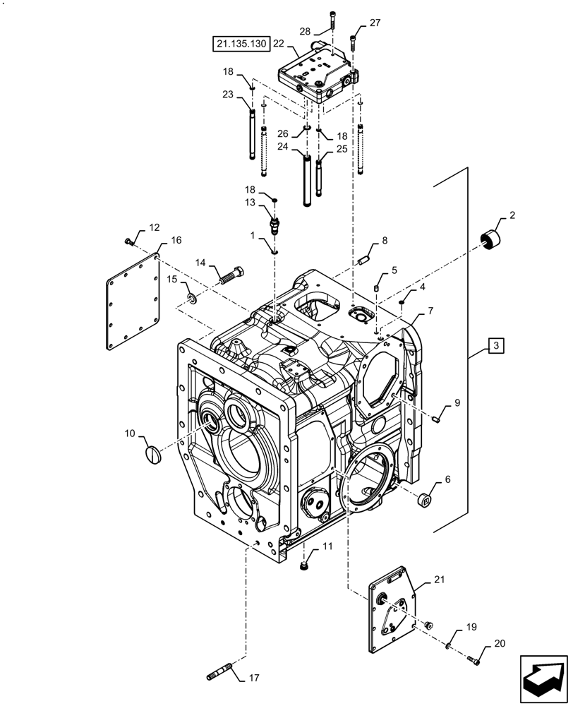 Схема 511356, CASE IH MAGNUM 400, розділ 21.113.130 · TRANSMISSION HOUSING, RANGE TRANSMISSION; (VAR) 7MR04NM, 7MR04NMT, 7MR04NN