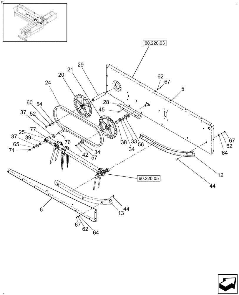 Схема 40241, CASE IH SB521, розділ 60.220.04 · FEEDER, FINGER BAR DRIVE